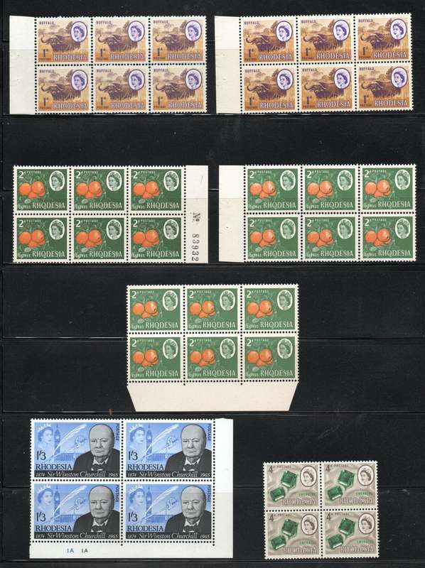 Rhodesia 1965-70: Definitive Issue - UMM Singles and Blocks with Color and Gum Variations: *High CV*