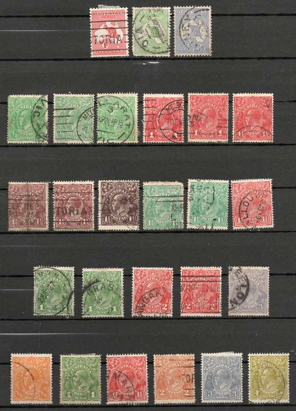 Australia 1913: Used Singles as per Scans: Color Variations!