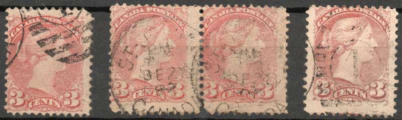 Canada 1870: Dominion - Queen Victoria Three Cent Red - Used : Shades: SG 80,81,82 **High CV**
