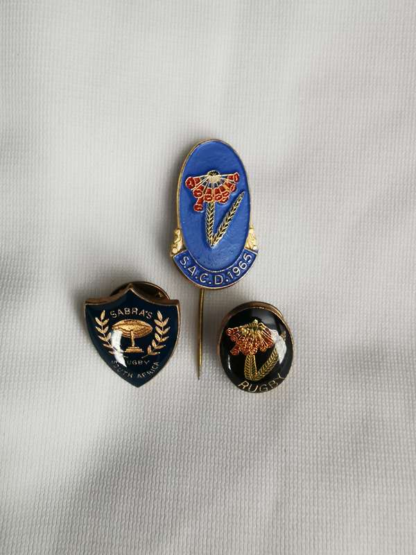 3 x 1960s Rugby Pins (SA Platteland 1964, Sabras, and SA Platteland)