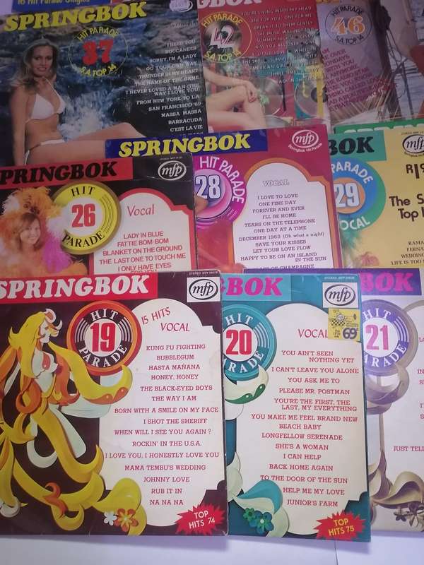 20x SPRINGBOK HIT PARADE VINYL'S IN VERY GOOD TO EXCELLENT  COND. - SEE BELOW FOR INFO.