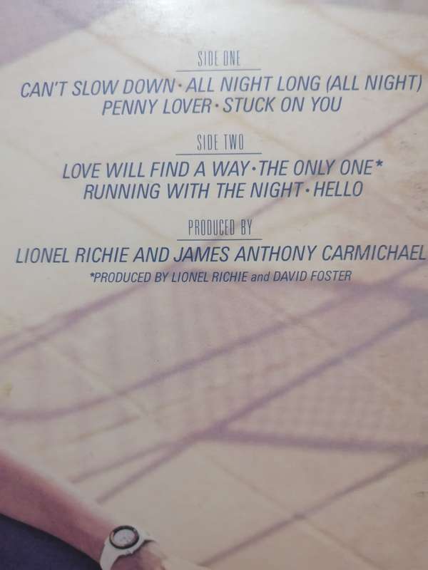 LIONEL RICHIE (CAN'T SLOW DOWN) - VINYL IN VERY GOOD COND. - SEE BELOW FOR INFO.
