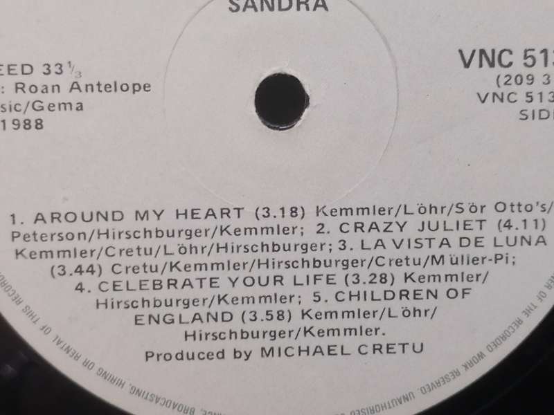 SANDRA (INTO A SECRET LAND) - VINYL IN GOOD COND. - SEE BELOW FOR INFO.