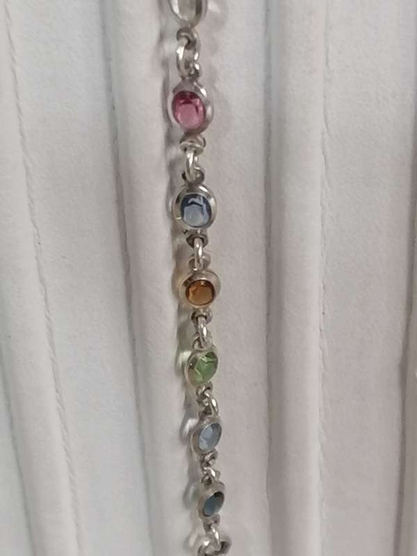 QUALITY ITALIAN STERLIN SILVER MILTI-COLOR STONE BRACELET  - PLEASE READ BELOW FOR INFO.