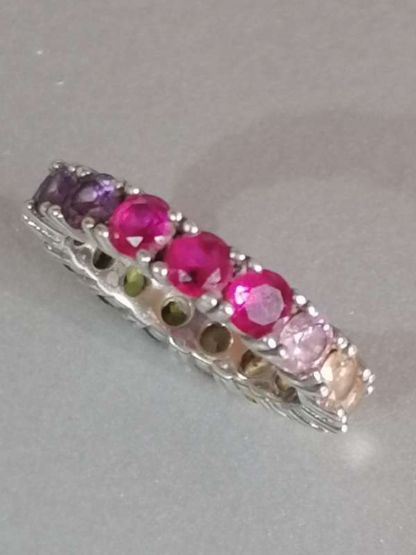 QUALITY STERLING SILVER MULTICOLOR RAINBOW ETERNITY BAND  - PLEASE READ BELOW FOR INFO.