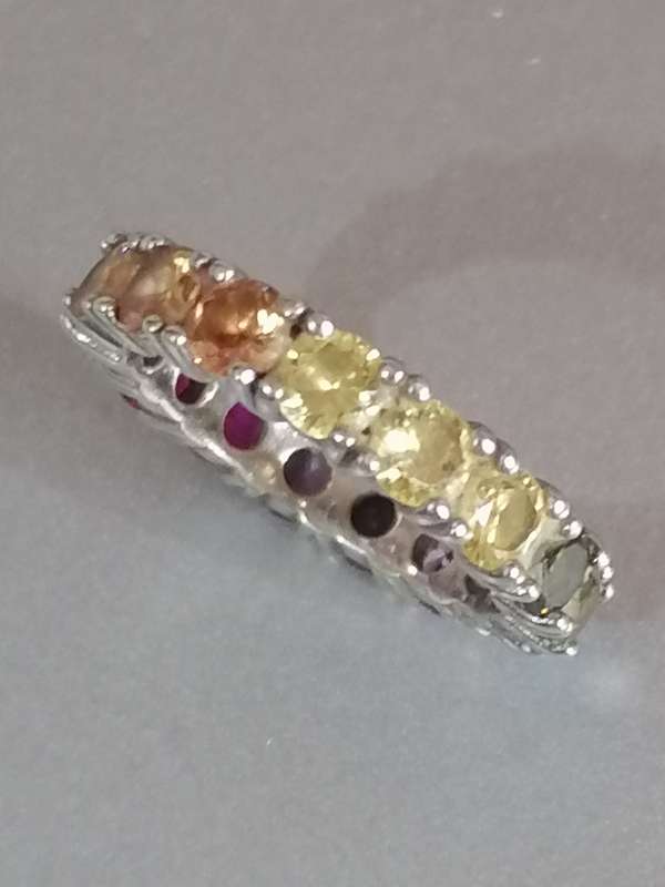 QUALITY STERLING SILVER MULTICOLOR RAINBOW ETERNITY BAND  - PLEASE READ BELOW FOR INFO.