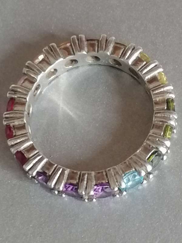 QUALITY STERLING SILVER MULTICOLOR RAINBOW ETERNITY BAND  - PLEASE READ BELOW FOR INFO.