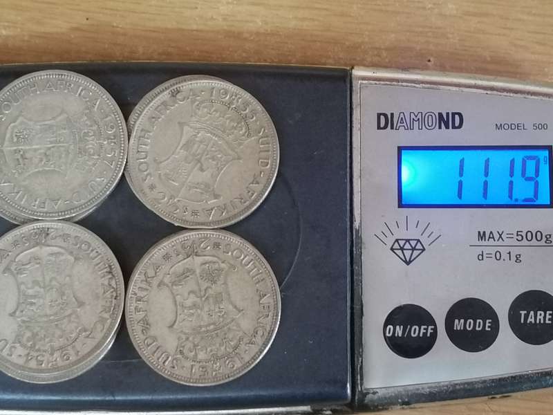 SA UNION SILVER COINS - 8x 2.5 SHILLINGS (1951 TO 1958) - USED CONDITION - SEE BELOW FOR INFO.