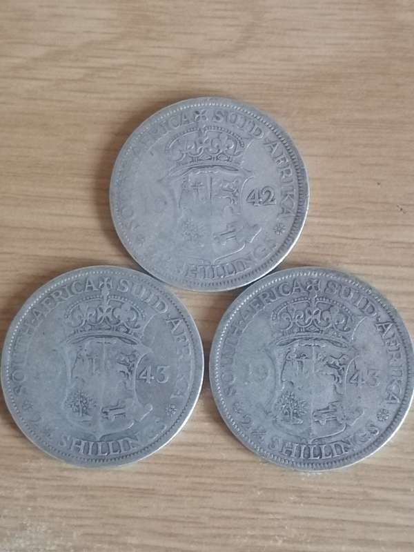 SA UNION SILVER COINS - 3x 2.5 SHILLINGS (1942 & 2x 1943) - USED CONDITION - SEE BELOW FOR INFO.