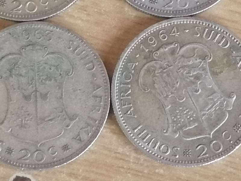 SA UNION SILVER COINS - SET OF 4x 20 CENTS (1961 - 1964) - USED CONDITION - SEE BELOW FOR INFO.