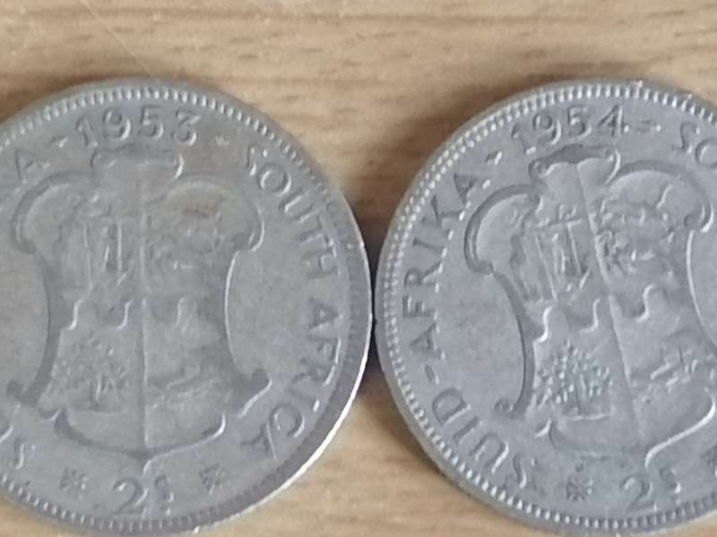 SA UNION SILVER COINS - 11x 2/ SHILLINGS (1951 - 1960) - USED CONDITION - SEE BELOW FOR INFO.