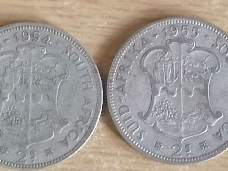 SA UNION SILVER COINS - 11x 2/ SHILLINGS (1951 - 1960) - USED CONDITION - SEE BELOW FOR INFO.