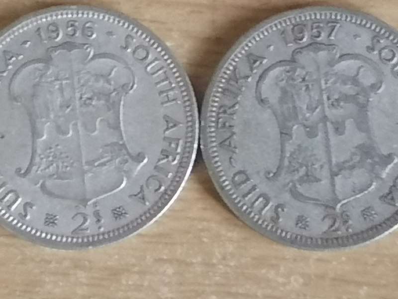 SA UNION SILVER COINS - 11x 2/ SHILLINGS (1951 - 1960) - USED CONDITION - SEE BELOW FOR INFO.