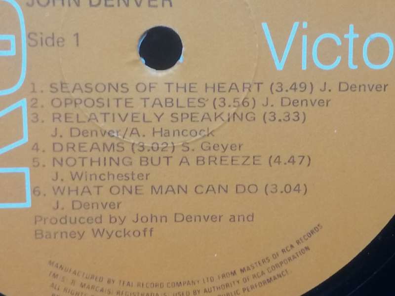 John Denver, Seasons of the Heart,  Vinyl in excellent condition.