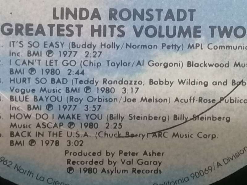 Linda Ronstadt 'Greatest Hits',  vinyl in excellent condition.