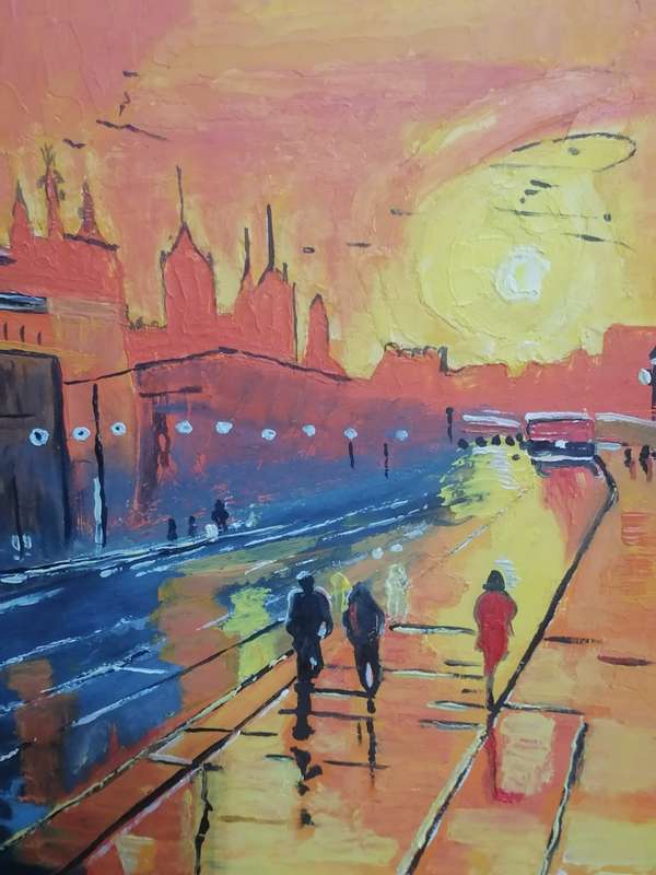 Stunning Oil Painting 'City street at dusk' on canvas 2025 by Cobus.