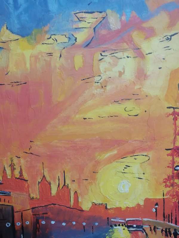 Stunning Oil Painting 'City street at dusk' on canvas 2025 by Cobus.