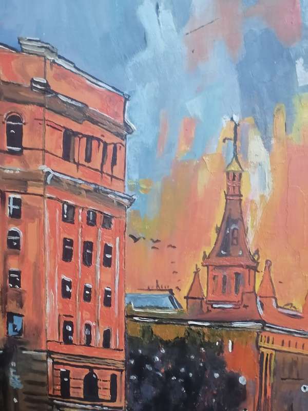 Stunning Oil Painting 'City street at dusk' on canvas 2025 by Cobus.
