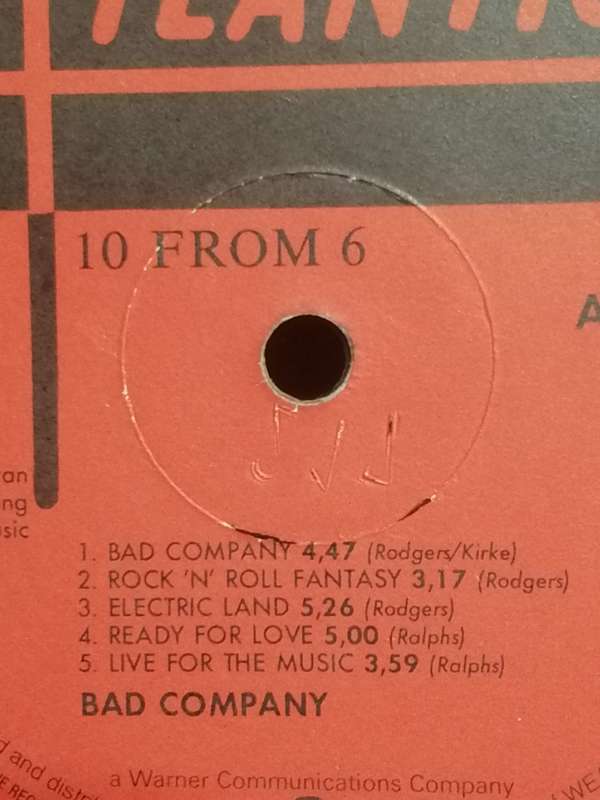Bad Company, 10 from 6, vinyl in very good condition.