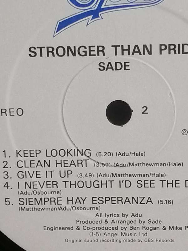 Sade, Stronger than Pride, vinyl in very good condition.