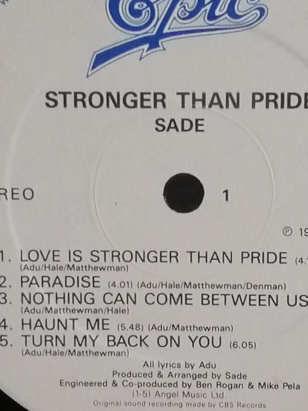 Sade, Stronger than Pride, vinyl in very good condition.