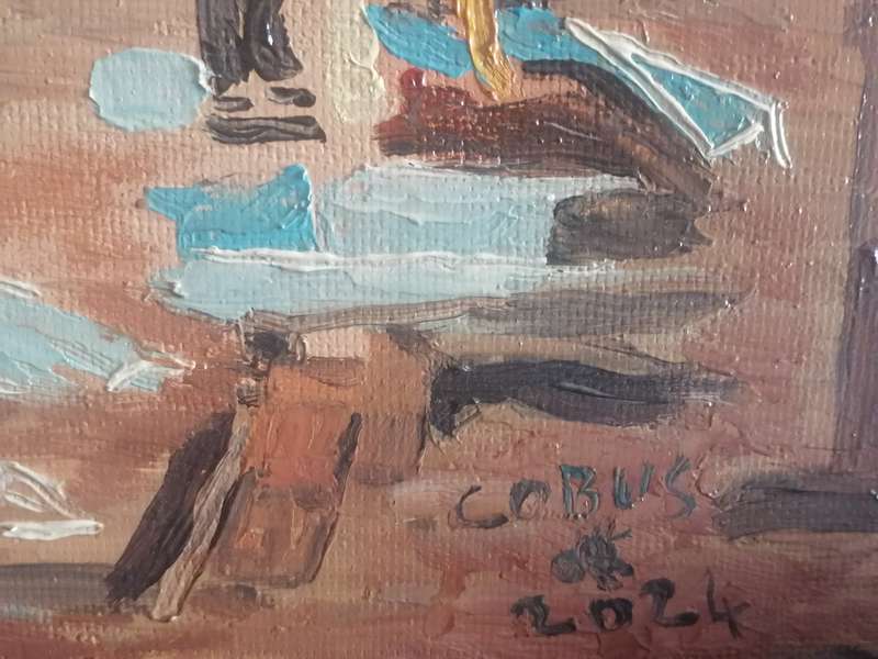 Stunning oil painting on board, Night life in Paris' 2024 by Cobus.