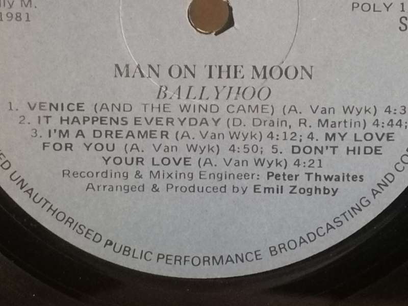 Ballyhoo, Man on the moon, vinyl.
