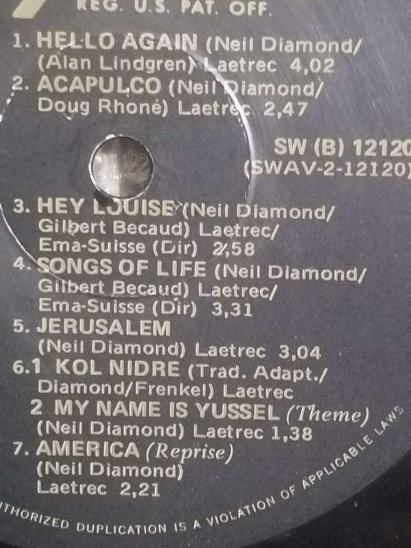Neil Diamond, The Jazz Singer, vinyl.