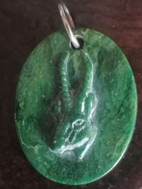 Rare & vinitage Baberton Verdite (Jade) hand carved Buck (835 Silver ring).