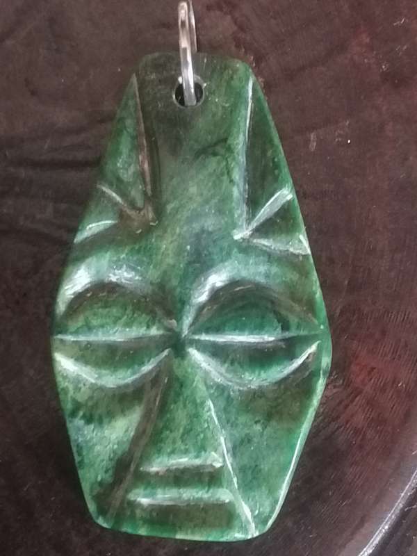 Rare & vinitage Baberton Verdite (Jade) hand carved mask (835 Silver ring).