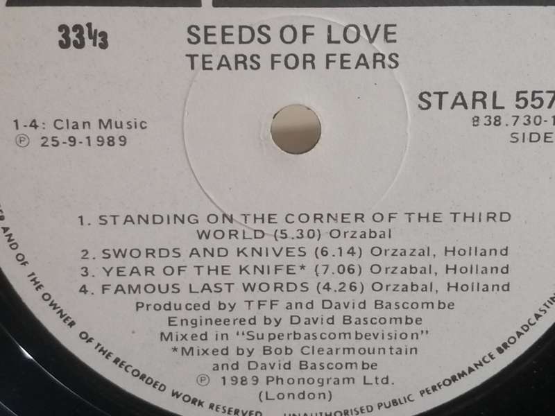 Tears for Fears, the seeds of love vinyl.