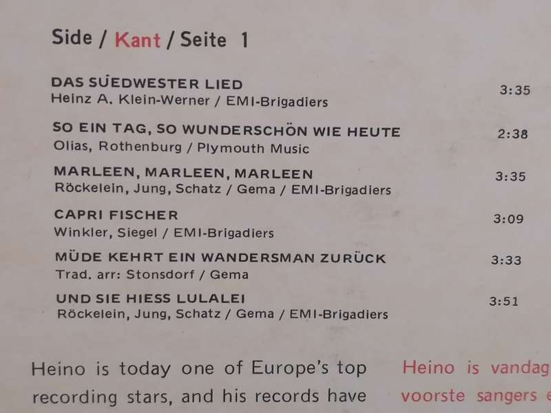 Heino, Das Suedwester Lied, vinyl excellent.