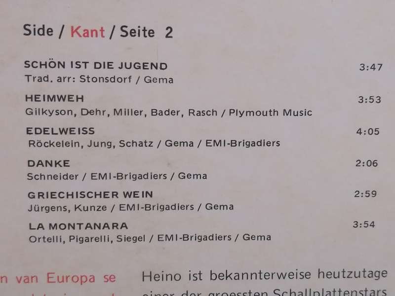 Heino, Das Suedwester Lied, vinyl excellent.