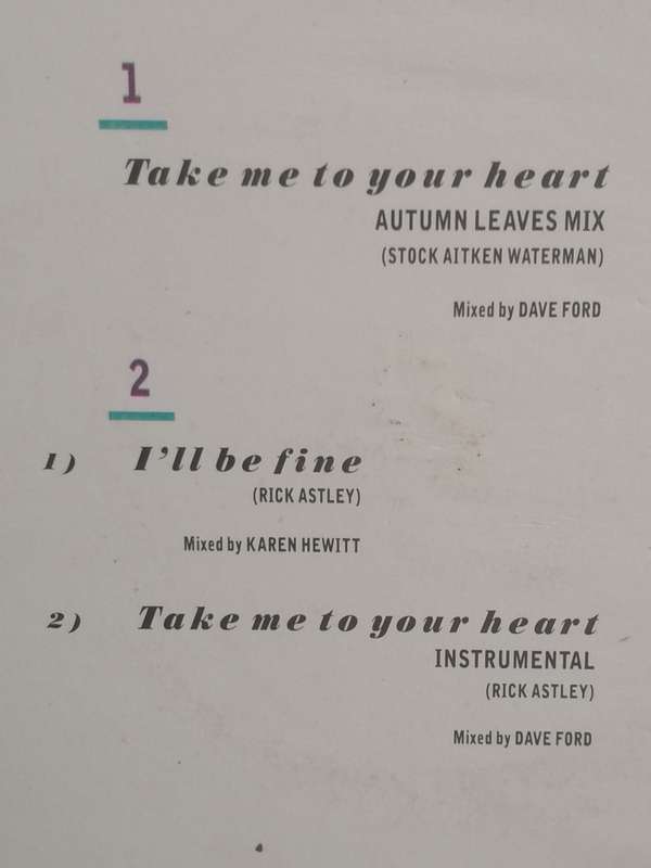 Rick Astley, Take me to your heart, vinyl very good.