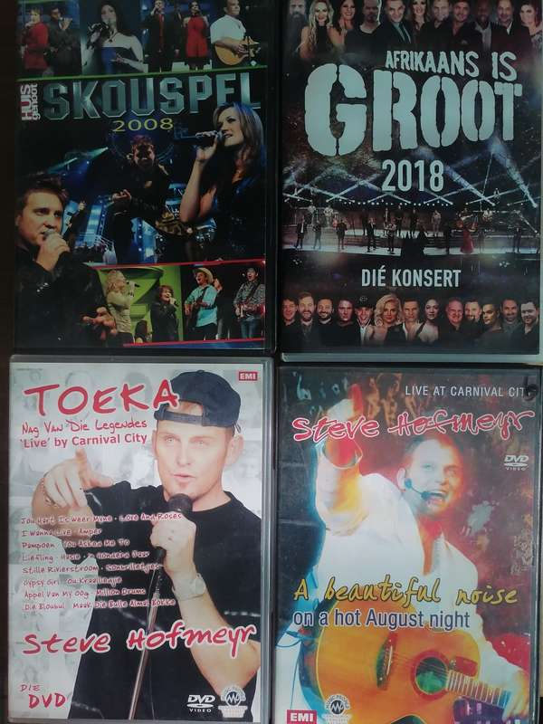 4x Afrikaans Music DVD's, Steve Hofmeyer & Afrikaans is Groot, in very good condition.