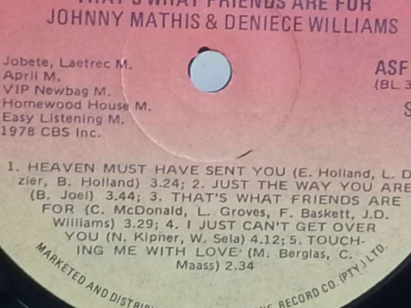 Johnny Mathis & Deniece Williams, That's what friends are for, excellent, cover good.