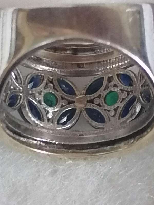 Stunning 9ct gold - 925. silver natural blue Sapphire, Emerald & Diamond ring - Size O.