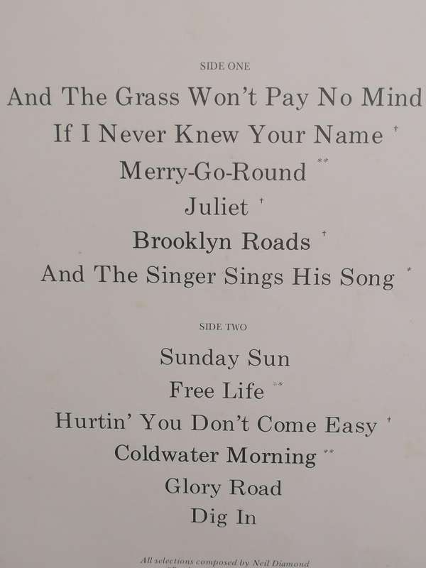 Neil Diamond, And the Singer, Sings His Songs, vinyl excellent.