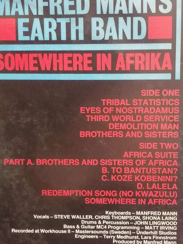 Manfred Mann's, Earth Band, somewhere in Afrika, vinyl very good.