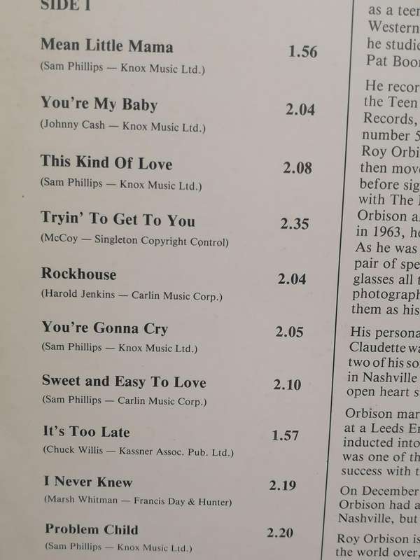 Early Roy Orbison, The Sun Years, vinyl very good+.