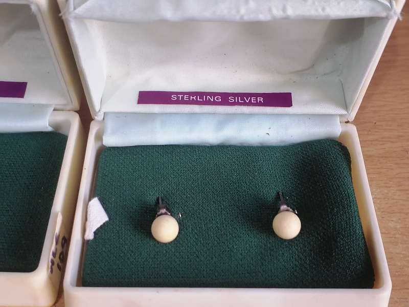 3x Vintage Sterling Silver round bone stud earring sets.