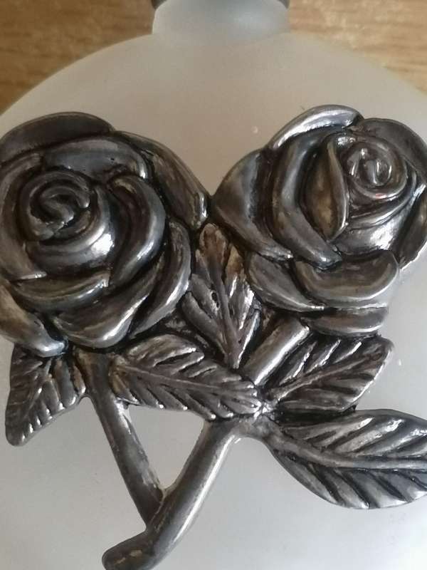Very old Art Nouveau perfume bottle, decorated with a stunning pewter rose design.