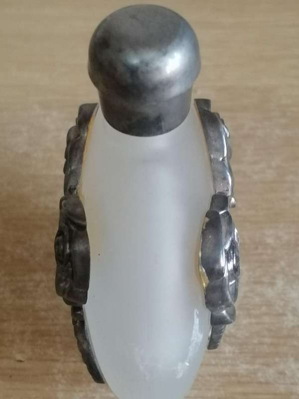 Very old Art Nouveau perfume bottle, decorated with a stunning pewter rose design.