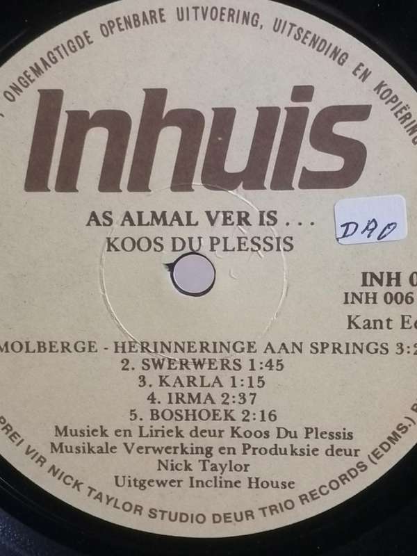Skaars album, Koos Du Plessis, As almal ver is.., vinyl uitstekend.