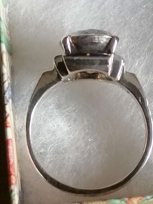 Vintage Topaz crystal & Enamel 925. silver ring - Size P, (last one).