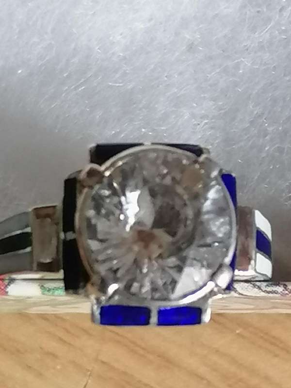 Vintage Topaz crystal & Enamel 925. silver ring - Size P, (last one).