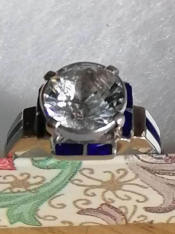 Vintage Topaz crystal & Enamel 925. silver ring - Size P, (last one).