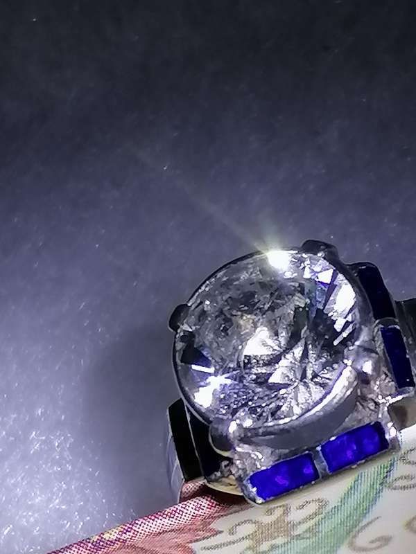 Vintage Topaz crystal & Enamel 925. silver ring - Size P, (last one).
