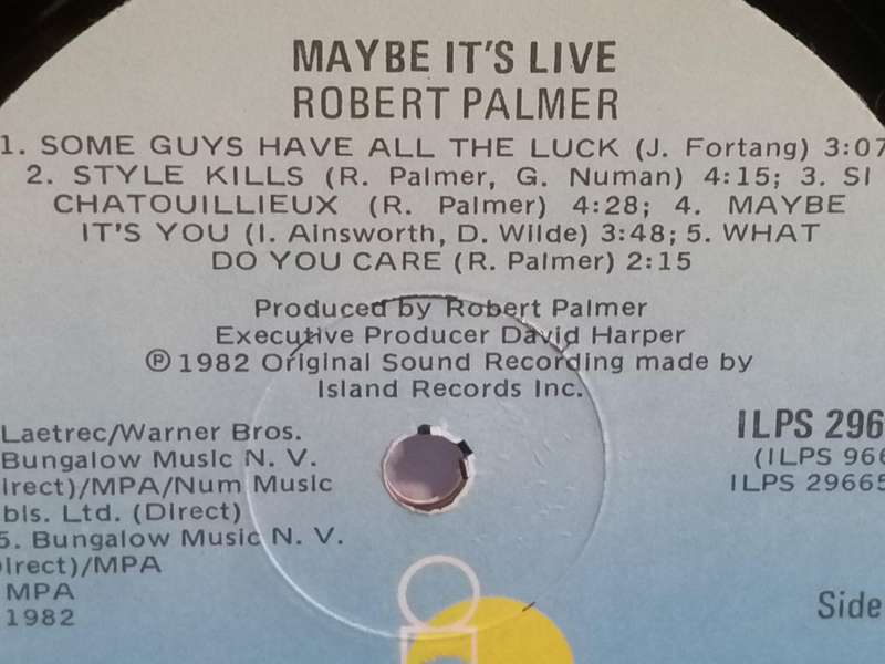 Robert Palmer, Maybe it's Live, vinyl excellent.