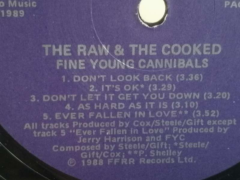 Fine Young Cannibals, The Raw & the Cooked, vinyl very good.